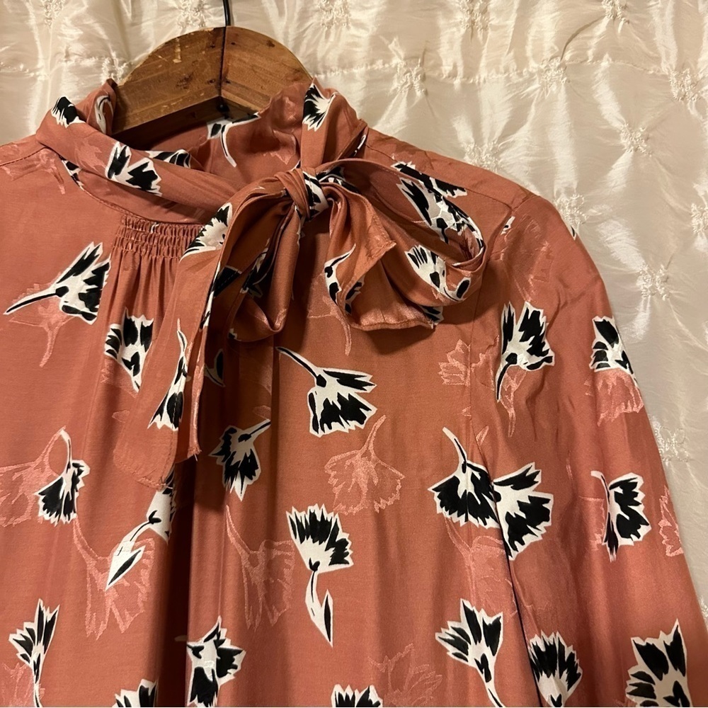 Rebecca Taylor Ikat Paintbrush Silk Ruffle Dress Pink Black Floral Cutout - Picture 5 of 16